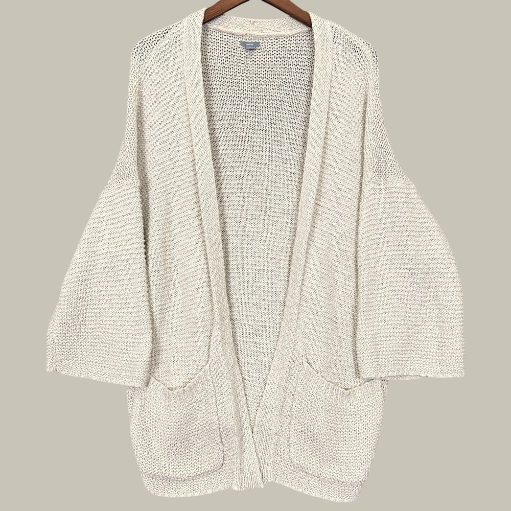 Aerie Cardigan Sweater Women M Cream Open Knit Dolman Sleeve Casual Boho Layer
